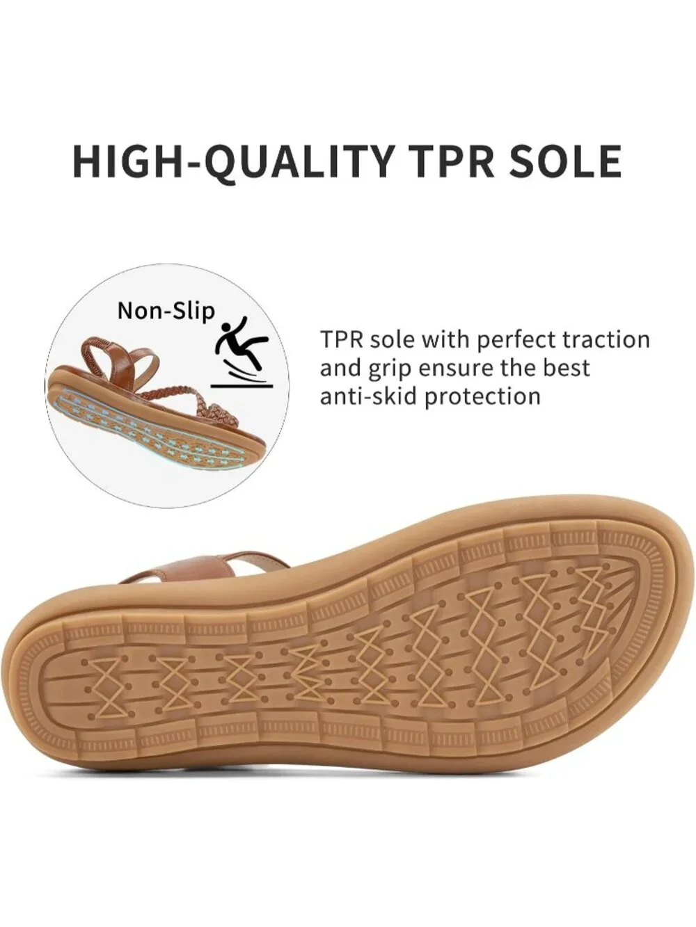 Women's Brown Summer Comfortable Strappy Flats Casual Walking Beach Sandals